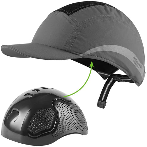 Ultra Lightweight Breathable Safety Bump Cap For Head Protection Baseball Cap Style Hard Hat For Everyday Hustle shown with ABS inset.