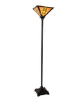 Tiffany Style Floor Lamp With Mission Design Handcrafted Stained Glass Torchiere Lighting LED Bulb Included Vintage Look Accent Decor.