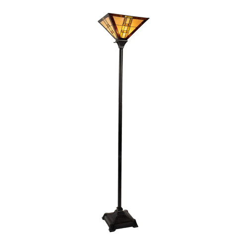 Tiffany Style Floor Lamp With Mission Design Handcrafted Stained Glass Torchiere Lighting LED Bulb Included Vintage Look Accent Decor.
