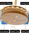 Bottom view of Round 16 Rod Storage Rack with wood post, showing protective edging, solid core, rubber feet, and steel plate.