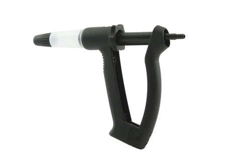 Hella Lightweight One Man Motorcycle Brake And Clutch Bleeder Kit with a black handle and clear fluid reservoir for easy extraction.