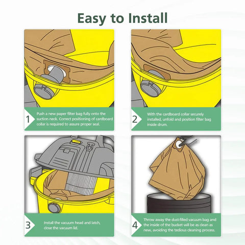 Installation guide for 12 Pack Vacuum Bags For 6 To 10 Gallon Wet Dry Shop Vacuums No Fuss Heavy Duty Replacement Disposable Filter Bags