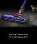 V11 Origin Cordless Vacuum Cleaner, No Cord Drama, With 185AW Suction cleaning pet hair on floor, showing Motorbar cleaner head