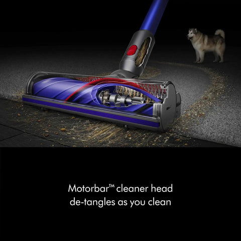 V11 Origin Cordless Vacuum Cleaner, No Cord Drama, With 185AW Suction cleaning pet hair on floor, showing Motorbar cleaner head