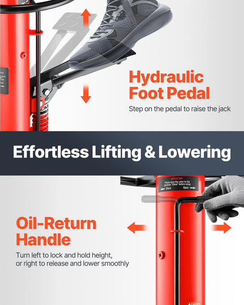 Half Ton Hydraulic Transmission Jack With 1100 Lb Capacity, 33.5 To 67 Inch Lift Range, 2 Stage Telescoping Design, Foot Pedal Release, 360 Degree Swivel Wheels, Car And Light Truck Transmission Lift, Red