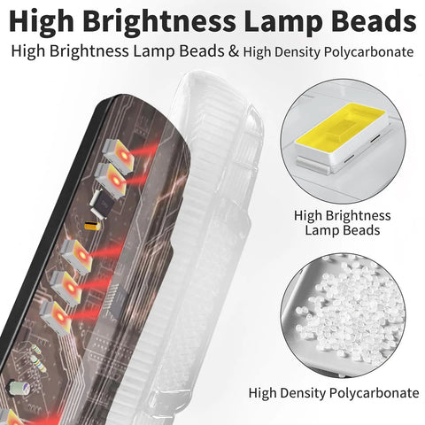 Close-up of high brightness lamp beads and high density polycarbonate for rear tail light for electric bikes, 36V to 48V ebike brake signal.