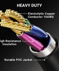 Heavy Duty NEMA 5-15P to 14-50R Adapter Cord Top Shelf Grip showing 10AWG electrolytic copper conductor and PVC jacket.
