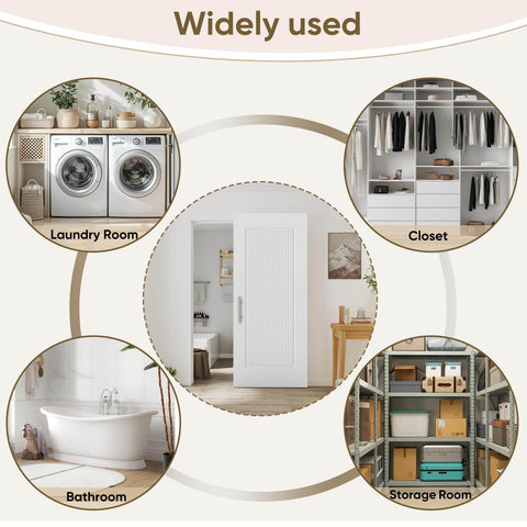 36x84 Concealed Barn Door With Soft Close Hardware Kit in living room, laundry, closet, bathroom, and storage room settings