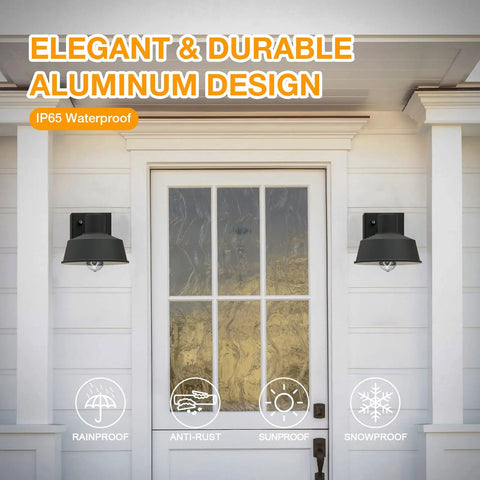 Porch Light With Built In GFCI Outlet And Dusk To Dawn Sensor, Dual Receptacles, Waterproof Rustproof Outdoor Lantern on house