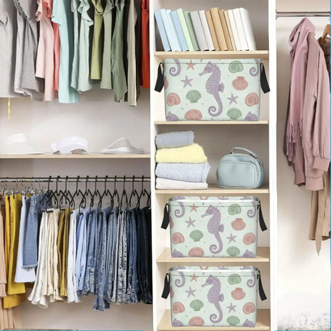 Large Rectangular Storage Basket For Organizing Home Clutter, Waterproof Fabric Bin With Trendy Pattern in closet.