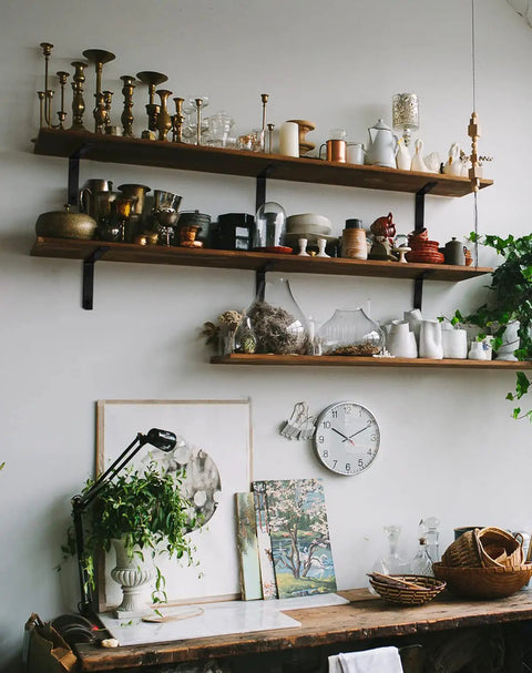 Wall shelves with heavy duty 8 inch shelf bracket for DIY floating shelves with decor and plants