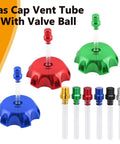 Six Pack Gas Cap Vent Tube Kit with colorful aluminum breather hoses and valve ball, fits motorcycles and ATVs.