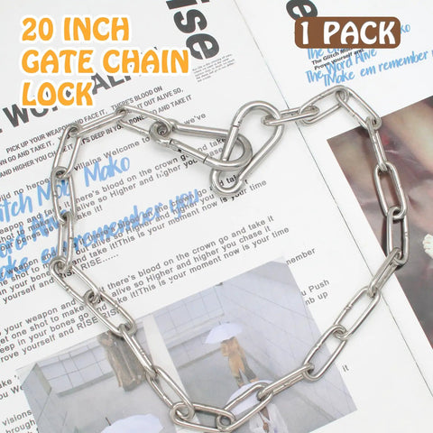 20 Inch Gate Chain Lock With Carabiner Stainless Steel Fence Gate Latch for Outdoor Fence and Livestock Security