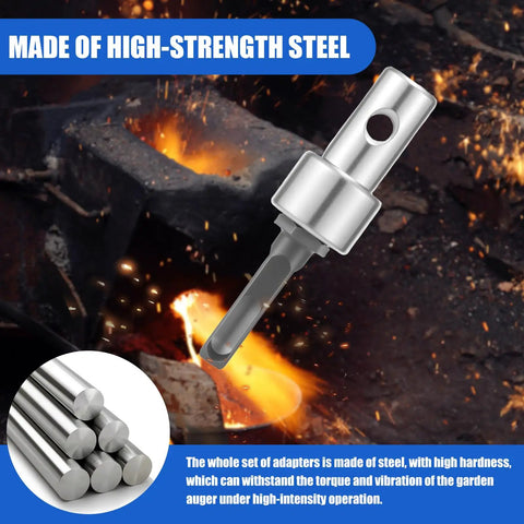 Auger Drill Adapter For Half Inch SDS Plus Corded And Cordless Drills High Hardness Steel Impact Garden Earth Drill Adapter with steel construction in workshop.