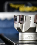 3 Inch 90 Degree Square Shoulder Indexable Face Mill With 7 APKT1604 Carbide Inserts, 1 Inch Arbor Hole, 2 Inch Height, 0.63 Inch Depth Of Cut, Compatible With ZCC USA And Shars APKT Inserts, close-up