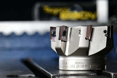 3 Inch 90 Degree Square Shoulder Indexable Face Mill With 7 APKT1604 Carbide Inserts, 1 Inch Arbor Hole, 2 Inch Height, 0.63 Inch Depth Of Cut, Compatible With ZCC USA And Shars APKT Inserts, close-up