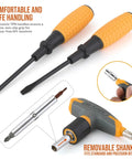 Heavy Duty Magnetic T Handle Ratchet Wrench And Screwdriver Set With Rugged Carry Toolbox 30 Piece showing yellow ergonomic handles and removable shank.