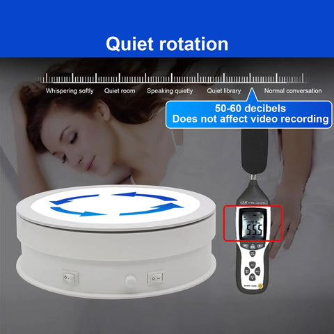 Premium Electric Rotating Display Stand With 360 Spin And Built In Lights For Jewelry Crystal Or Watch Showcase showing quiet rotation feature.