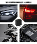 Images showcasing the Dead On 4 Pack 12 Volt 35 Amp Auto Power Relay in automotive and motorcycle applications.