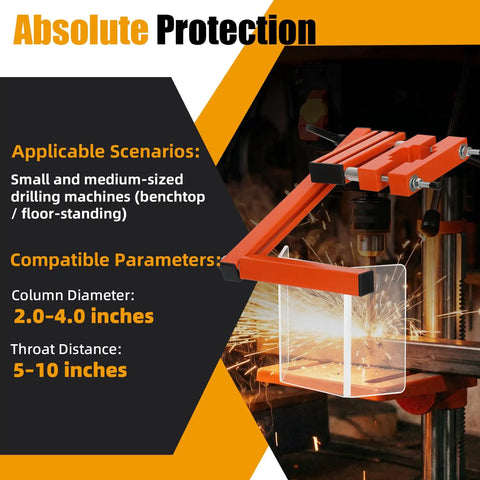Drill Press Guard With Flip Up Shield For 2 To 4 Inch Column Diameters Adjustable Protective Cover on drill press