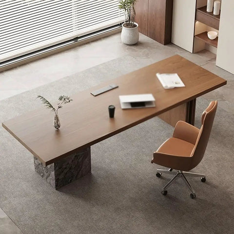 Premium Solid Wood Computer Desk For Home Office Boss Grind Zone Ergonomic Standing Workbench with sleek design and roomy desktop.
