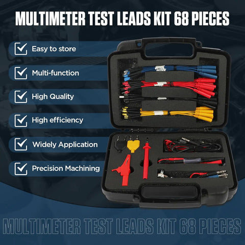 68 Piece Automotive Circuit Test Lead Kit With Multimeter Test Leads Electrical Breakout Leads Terminals Alligator Clips Probes Banana Plug Adapters Volt Meter Lead Set For DIY Diagnostics And Repairs