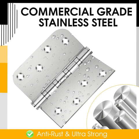 Heavy Duty Premium Stainless Steel Door Hinges Built Tough With Top Tier Ball Bearing Action So You Cannot Even Hear Them Moving While Securing Doors Perfectly With 3 Pack, 100 mm, commercial grade, anti-rust.