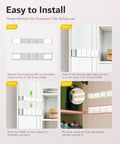 Instructions for installing Slick 9.5 Inch Acrylic Straw Organizer Clips Securely To Cabinet Doors With Extra Grippy Adhesive Strips.