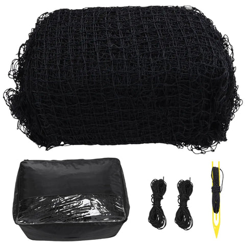 Batting Cage Netting For Backyard Or Garage Use 10x10x35 Ft Or 12x12x55 Ft No Frame Included Baseball And Softball Cage Netting With Rope Bound Edges And Easy Setup For All Skill Levels, shown with accessories.