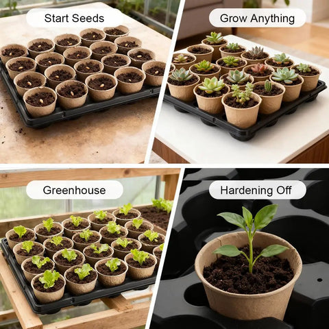 3.15 Inch Biodegradable Peat Pots 100 Count With 5 20 Cell Seedling Trays And Drainage Propagation Kit For Home Grow Seed Starting And Easy Garden Propagation
