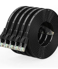 Cat6 Ethernet Cable 10 Ft Flat 5 Pack Snagless RJ45 Connectors coiled in black for high bandwidth gigabit network setups