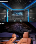 Starlight Fiber Optic Headliner Kit in home cinema and car interior, creating a twinkling starfield effect with LED lights.