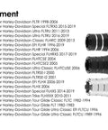 Heel Shifter Eliminator Cover For Harley Davidson Touring Models 1982-2019 size and fitment compatibility chart with product view