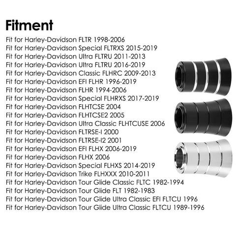 Heel Shifter Eliminator Cover For Harley Davidson Touring Models 1982-2019 size and fitment compatibility chart with product view