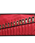Ratchet Spanner Set 5 7 12 Piece Kit For Car Repair in red pouch, size 8-19mm wrenches, rust resistant, easy grip, compact design.