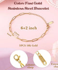 Stainless Steel Gold Charm Bracelet Making Kit For Beginners DIY Jewelry Craft Set with a 6+2 inch paperclip chain bracelet.