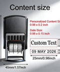 Custom Self Inking Date Stamp For Zero Stress Daily Paperwork And Swift Sign Offs Personalized Name Seal size dimensions and text example.