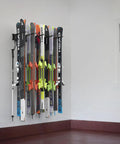 Wall Mounted Ski Rack With 32 Inch Rails For 10 Pairs Five Adjustable 11 Inch Hooks Custom Spacing For Different Skis Holds