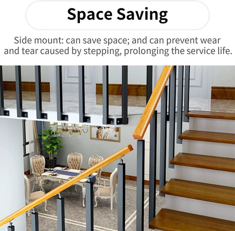 Heavy Duty Metal Iron Spindles For Indoor Stair Railing And Deck Balusters Featuring Hella Solid Square Shape And Quick Screw Install Kit To Level Up Your Porch Vibe Today with wooden handrail and modern decor.