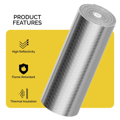Premium Reflective Window Film Roll 48 By 10 Feet Aluminum Foil Thermal Insulation showing roll features high reflectivity.
