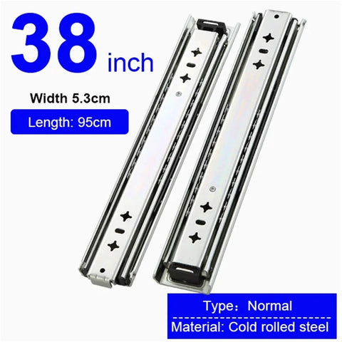 Heavy Duty Drawer Slides With Full Extension, 28 To 72 Inch Adjustable Length, Steel Ball Bearing Runners, Built To Last, Silent Smooth Operation, Rust Resistant Electroplated And Powder Coated Finish, Ideal For Cabinets, Tool Chests, And More. 38 inch cold rolled steel pair