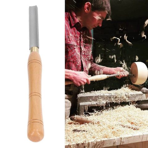 Workhorse HSS Woodturning Bowl Gouge And Spindle Gouge For Wood Lathes, high speed steel tool with wooden handle in use.