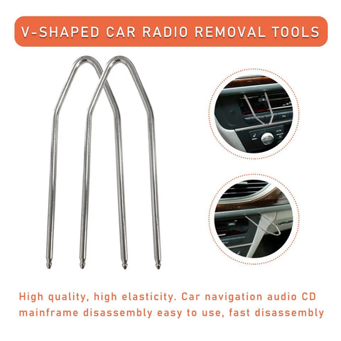 V shaped tools of 2 Piece Car Radio Removal Pry Tool Set With V Shaped Stainless Steel Release Tools For Auto Stereo Dash Disassembly Universal Radio Remover For Most Vehicle Audio Installations And Quick No Fuss Repairs with dashboard inset.