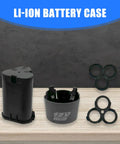 Built Tough 12V Drill Battery Shell Case Replacement For Cordless Power Tool Housing And Blower Lithium Battery Cover Upgrade with components on wood surface.