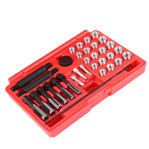 Pro Grade Glow Plug Thread Repair Kit 33 Piece Steel Set With M8x1 M10x1 M10x1.25 M12x1 M12x1.25 M14x1 Taps Insert Drivers Guide Pins