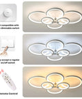 Six Ring LED Ceiling Light With Remote Control Dimmable White Flush Mount Fixture for versatile settings shown in use