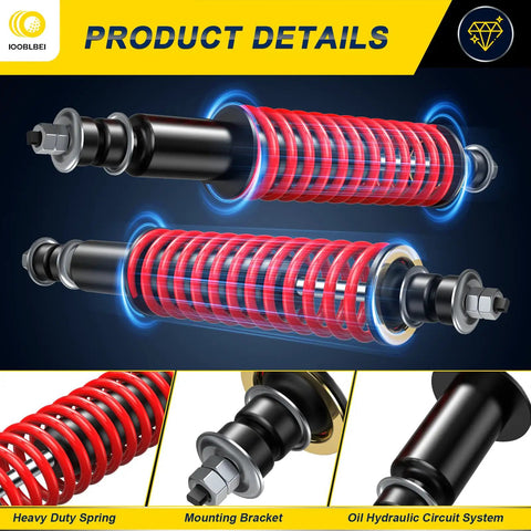 Heavy Duty Coil Spring Shock Absorbers For Ezgo Txt And Medalist Golf Carts 1994 Onward Front Rear Setup close-up showing red springs and black mounts.