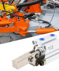 Double Acting Aluminum Pneumatic Cylinder with Clamp Arm 32mm Bore 20mm Stroke shown in industrial setting.