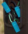 DryConn Aqua Series Blue Wire Connector for outdoor splices shown in pole box, waterproof and corrosion proof.