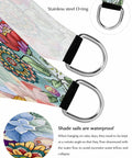 Close-up of Boho Floral 8x10 Ft Sun Shade Sail Canopy Patio Ready Backyard Friendly Garden with stainless steel D-rings